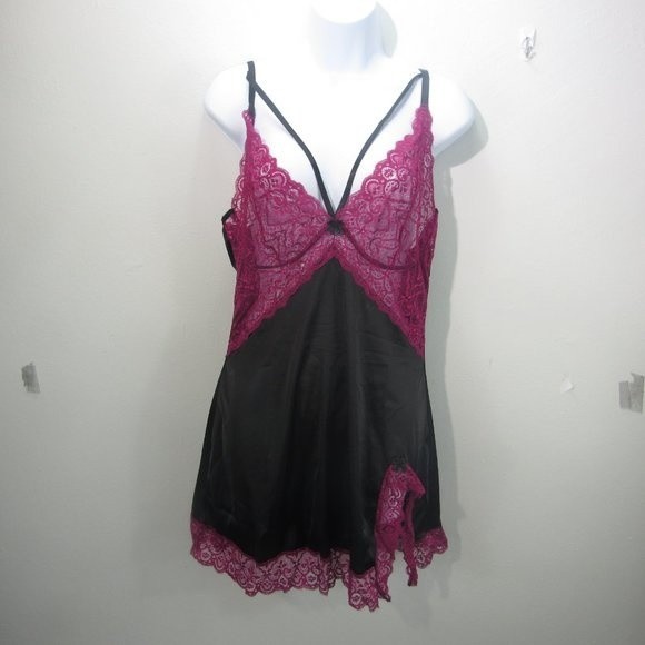 Purple Lace Spice Satin Babydoll with Slit - Picture 4 of 8